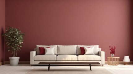 Maroon and beige color living room interior and walls design