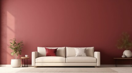 Maroon and beige color living room interior and walls design