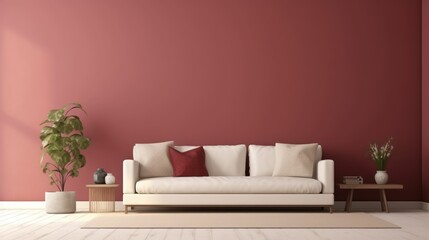 Maroon and beige color living room interior and walls design - obrazy, fototapety, plakaty