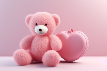 Doll bear pink with red rose. Valentine day. Created with Ai