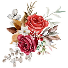 Autumn rose bouquet watercolor