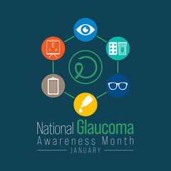 Glaucoma awareness month is observed every year in January, is a group of eye conditions that damage the optic nerve, the health of which is vital for good vision. Vector illustration