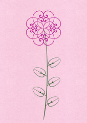 Fleur rose stylisée dessinée sur du papier