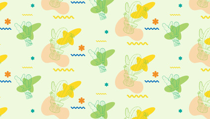 cactus seamless pattern, Seamless pattern with cute cactus on a summer background abstract. Vector illustration.