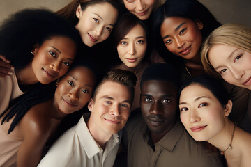 Fototapeta premium portrait of a group of different ethnicities, view from above