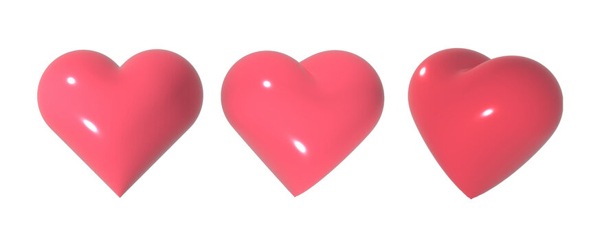 
Set of 3D Hearts isolated on white background. Cute glossy heart emojis. Realistic 3d rendered heart shape icons. 