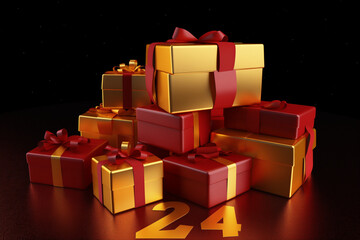 christmas gift red golden box generated by AI technology