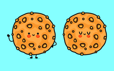 Oatmeal cookies. Vector hand drawn cartoon kawaii character illustration icon. Isolated on blue background. Oatmeal cookies character concept