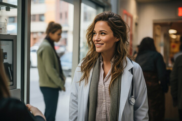 Woman doctor talking to a patient