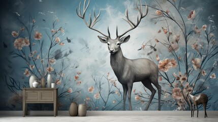 Modern Wall Decor 3d Drawing Of Deer Background