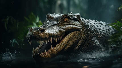 head of a crocodile in water - obrazy, fototapety, plakaty