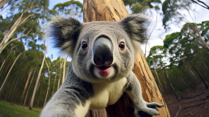Fototapeta premium Koala Taking Selfies. Crazy wild Animal Who Took Cute Selfies.