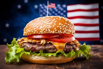 hamburger food party with the American flag