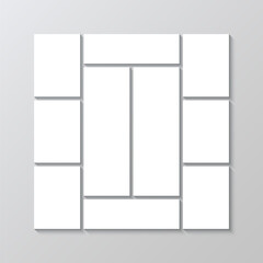 Empty photo collage. Gallery banner. Moodboard layout. Portfolio scrapbook template. Retro album brandboard. Mood board grid. Mosaic pictures frame. Images background. Vector illustration