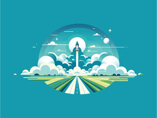 space rocket launch rocket launching into space illustration artwork exploration vector