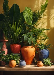 自宅の植物、鉢植え、花瓶、背景｜Home plants, potted plants, vases, background. Generative AI