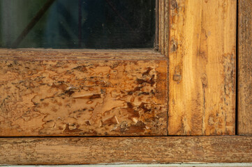 Vintage old wood window aged and cracked