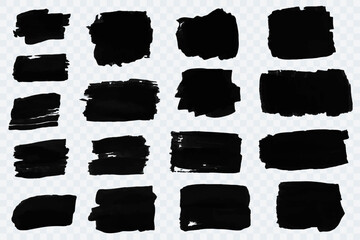 Set of brushes. Black brush stroke. Text frames and grunge patches.