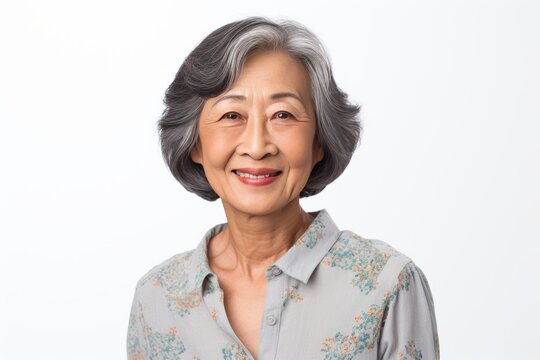 Elegant Portrait of a Mature Asian Woman with Gray Hair