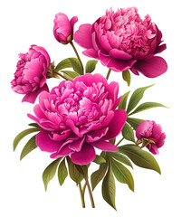 Magenta Peony Floral Clipart Collection, Bold Floral Sublimation Magenta Peony Cliparts, Created using generative AI	