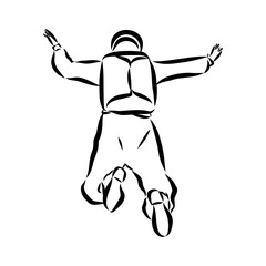 Hand drawn sketch of wingsuit in black isolated on white background.