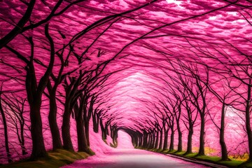 **pink tree tunnel in south korea- - obrazy, fototapety, plakaty