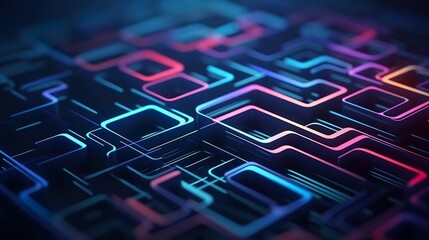 Glowing Neon Lines and Squares