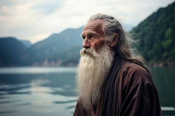old Chinese man with a long beard