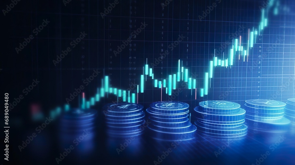 Poster 3d coin background with graph