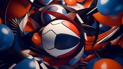 3d illustration of abstract geometric composition with spheres and soccer ball. - Powered by Adobe