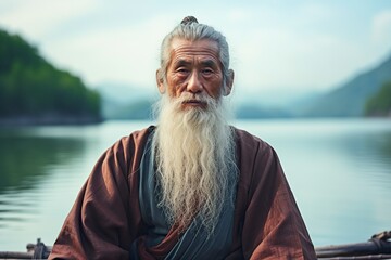 old Chinese man with a long beard - Powered by Adobe