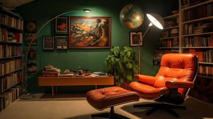 Living room interior design in green  tones, inspired by midcentury contemporary architecture Generative AI AIG27