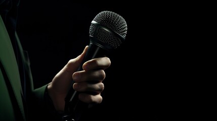 hands holding a speech recording microphone