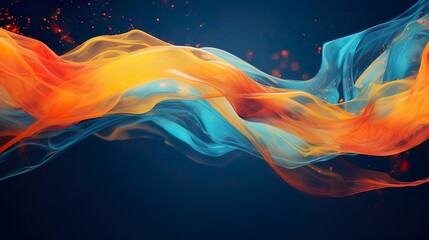 Orange and Blue Waves on a Dark Blue Background - Powered by Adobe