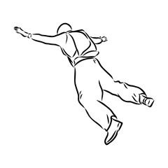 Hand drawn sketch of wingsuit in black isolated on white background.