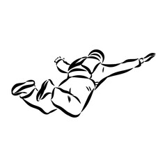 Hand drawn sketch of wingsuit in black isolated on white background.