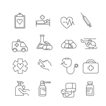 e Set of Pills Related Vector Line Icons
