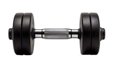 Steel dumbbell isolated on transparent background, front view