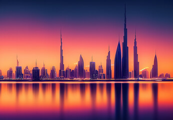 Fototapeta na wymiar graphic impression of the dubai skyline in the evening