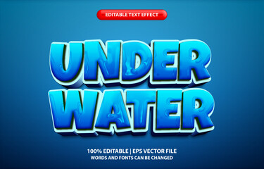 Under water editable text effect template, 3d cartoon style typeface, premium vector	