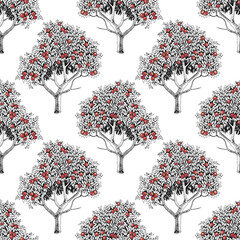 Seamless pattern with apple trees