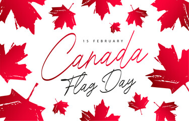 Beautiful calligraphy - February 15th is the Day of the Canadian Flag. Red maple leaves. Festive congratulatory banner