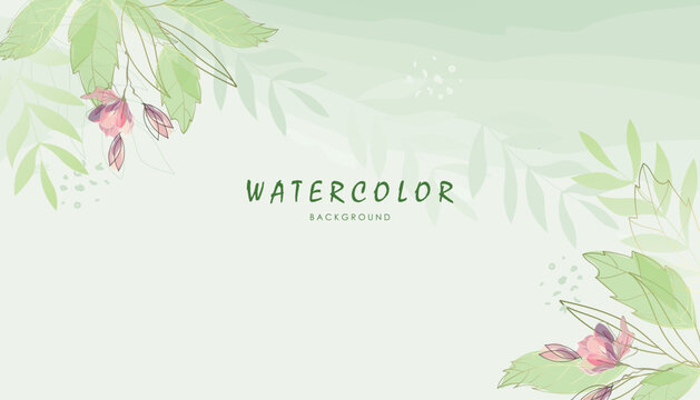 abstract background with watercolor golden leaves. Watercolor vector frame with green leaves. summer, spring background vector. 