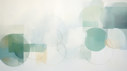 Obraz premium Abstract oil painting made out of circles, tranquil serenity, muted tones, kinetic artwork, bold brush strokes, transparency and opacity, precisionist lines and shapes