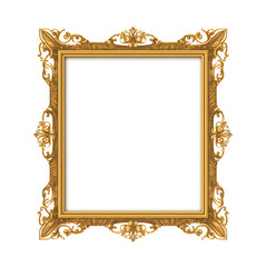 antique gold frame, vintage luxury golden frame on white background.