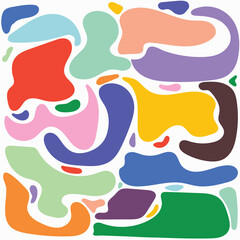 free vector illustration pattern of colorful hand drawn abstract flat shapes background, primary fun colored wallpaper vector design