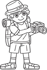 Camping Camper with Camera Isolated Coloring Page