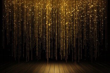 Gold glittering rain like a curtain background with blank space - obrazy, fototapety, plakaty