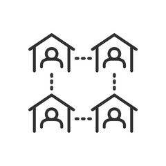 A network of homes, linear icon. Connecting people between houses. Line with editable stroke