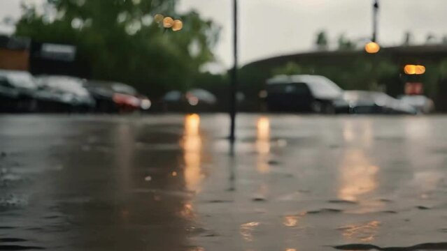 rain in the city, blurred background